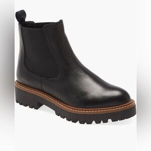 Caslon Black Leather Chelsea Lug Boot with Brown Trim
